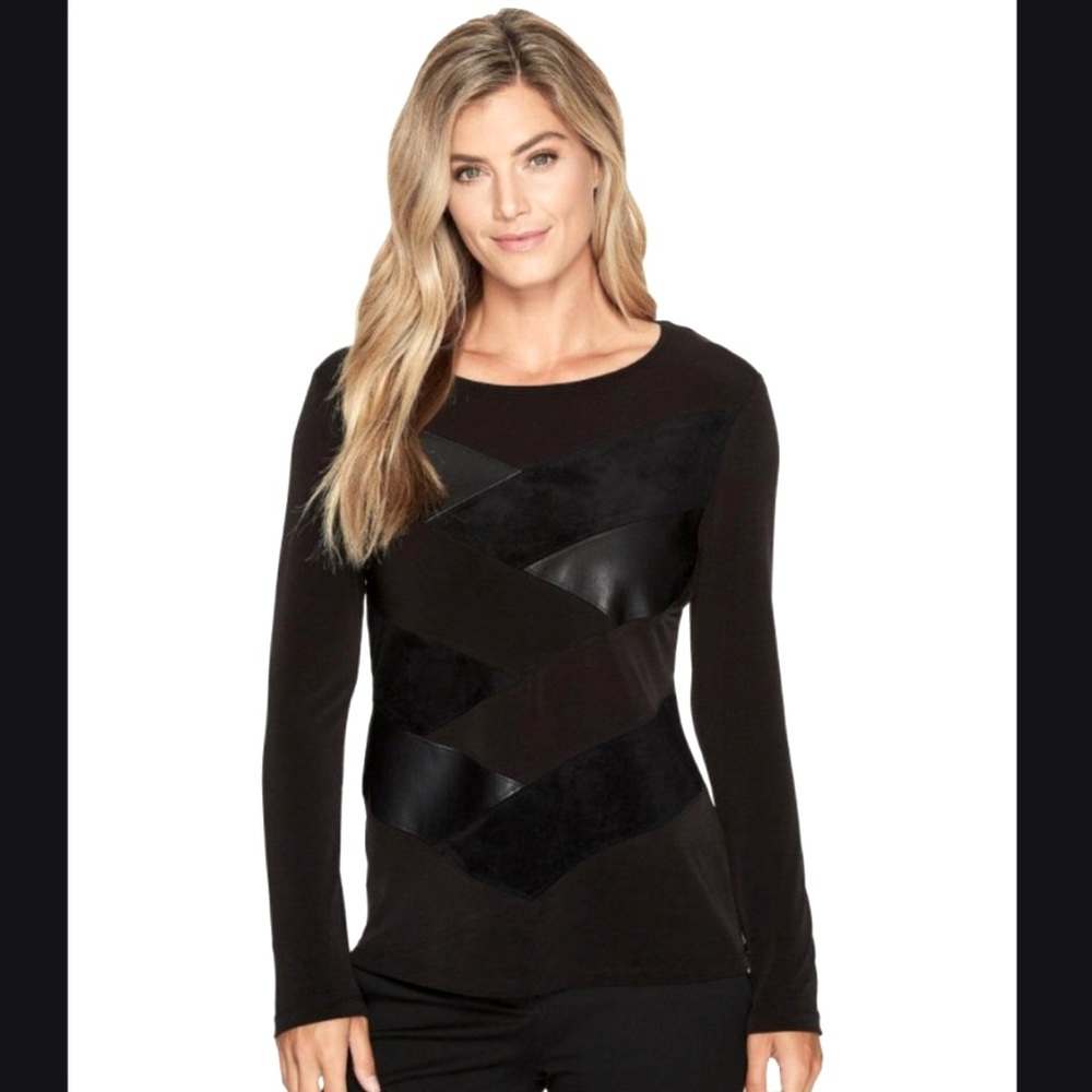 Calvin Klein | faux leather and suede long sleeve top Sz L